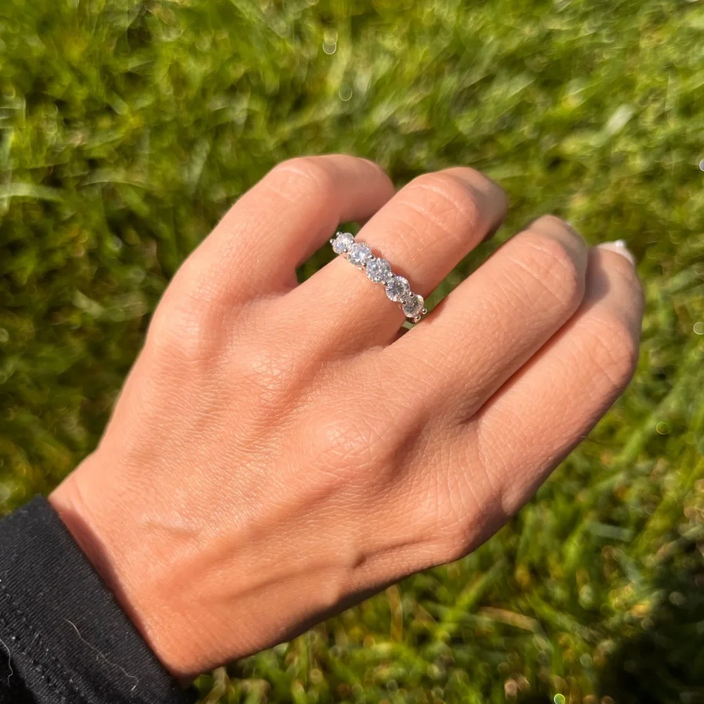 Elegant Half Eternity Moissanite and Silver Women's Ring - Picture 4 of 4
